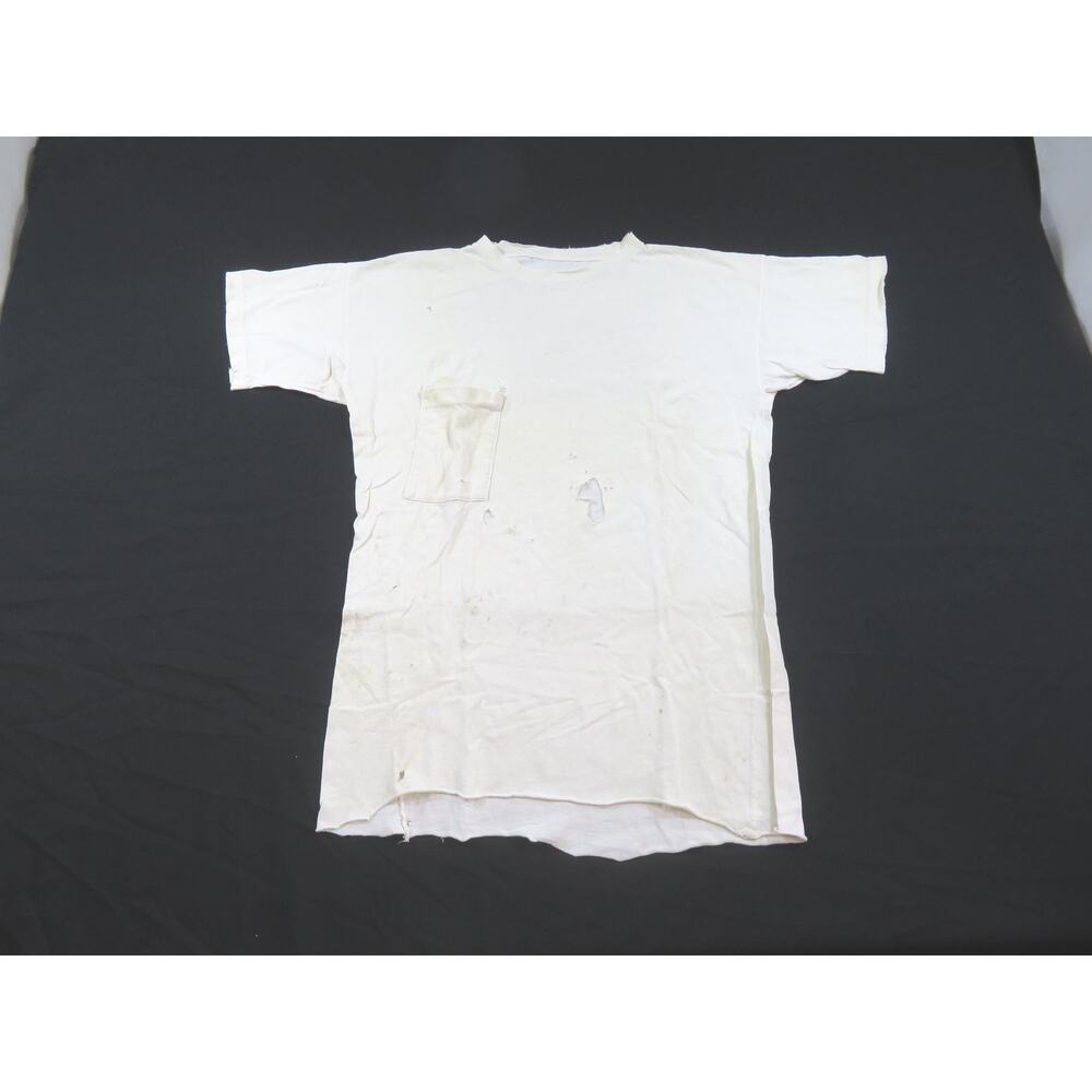 Distressed Righthand Chest Pocket T-Shirt Blank Plain White Sz XL